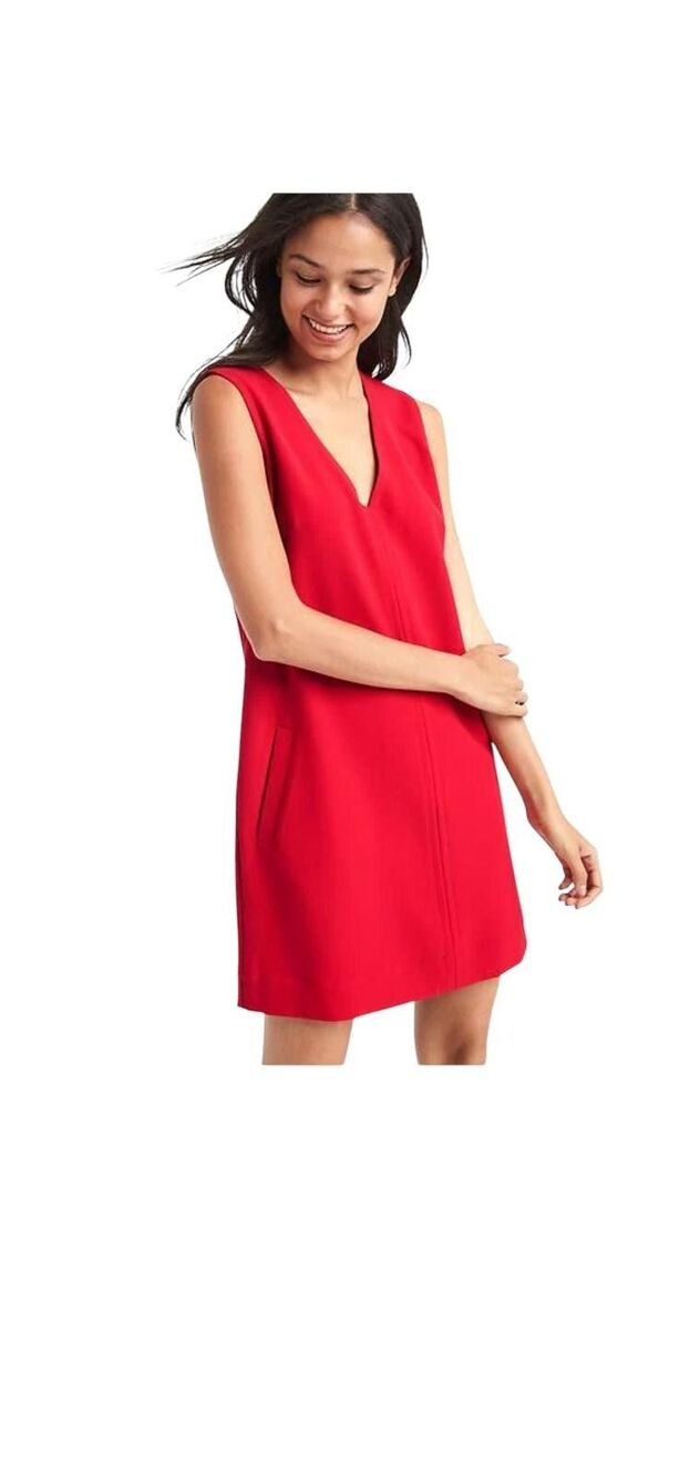 GAP Red Shift Dress Size S Sleeveless V-Neck A-Line Mini w/ Pockets